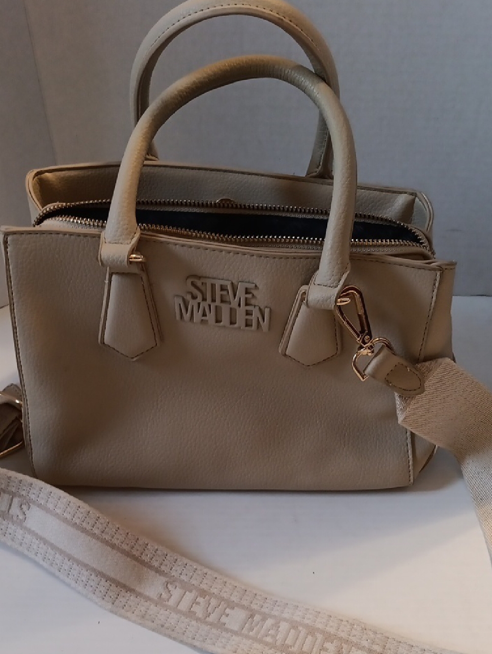 Steve Madden Neutral Beige Satchel with Adjustable Strap
